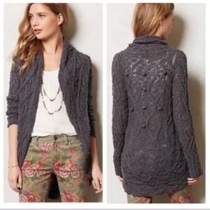 Anthropologie Gray Cable Knit Cardigan